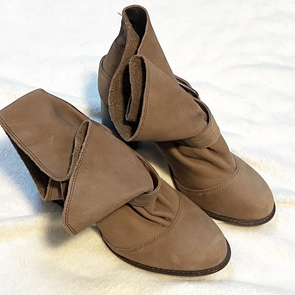 Splendid Latte Slouch Ankle Pull On Block Heel Leather Suede Boots Size 9.5M